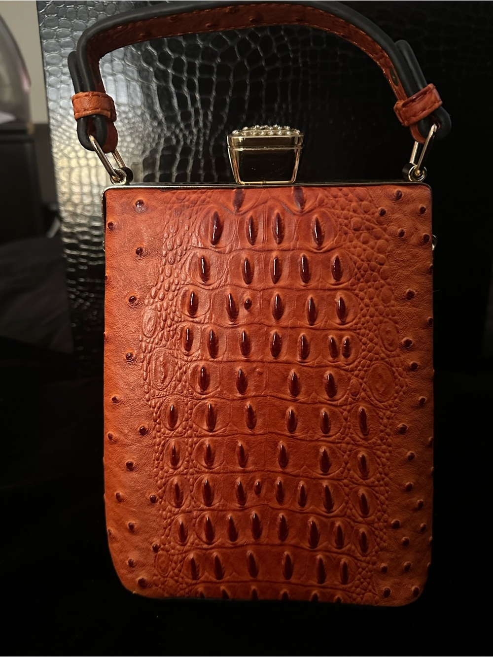 Women's Croc-Embossed Top-Handle Bag in Cognac